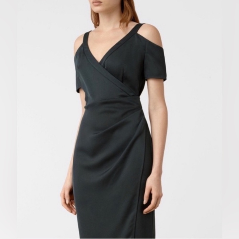 ALL SAINTS Cadia Black Wrap Satin Mini Dress Size 6